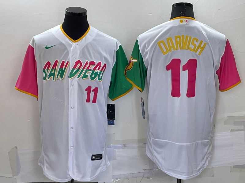 Men San Diego Padres 11 Darvish White City Edition Elite Nike 2022 MLB Jerseys